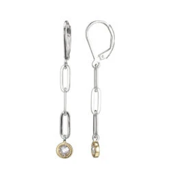 Charles Garnier Charles Garnier Sterling Silver Drop Earrings Made With Paperclip Chain (3mm) And 2 CZ (4mm) Level Back 2 Tone