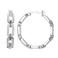 Charles Garnier Charles Garnier Sterling Silver Hoop Earrings With CZ Links Round 3mm Snap Bar