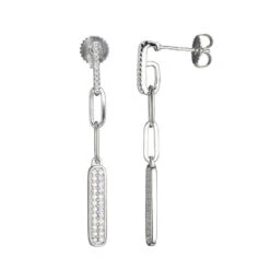 Charles Garnier Charles Garnier Sterling Silver Earrings With CZ Bars (18x4mm) Post Back Rhodium Finish