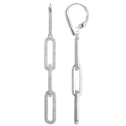 Charles Garnier Charles Garnier Sterling Silver Earrings With CZ Links (18x6mm) Level Back Rhodium Finish