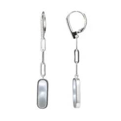 Charles Garnier Charles Garnier Sterling Silver Earrings Made With Paperclip Chain (3mm) And Mother Of Pearl (17x5mm) CZ Lever Back Rhodium Finish