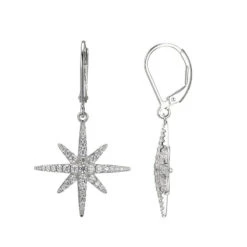 Charles Garnier Charles Garnier Sterling Silver Earrings With CZ Starburst Motif (2x2mm) Lever Back Rhodium Finish