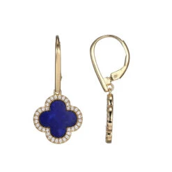 Charles Garnier Charles Garnier Sterling Silver Earrings Made With Lapis Lazuli (11mm) And CZ Lever Back 18K Yellow Gold Finish