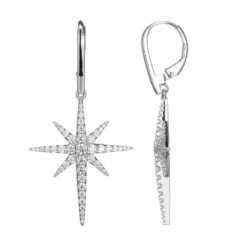 Charles Garnier Charles Garnier Sterling Silver Starburst Earrings With CZ Lever Back Rhodium Finish