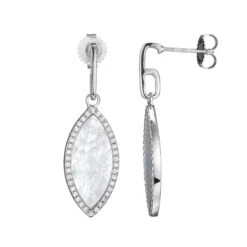 Charles Garnier Charles Garnier Sterling Silver Earring Made With White Mother Of Pearl (2x9x1mm) And CZ Post Back Rhodium Finish