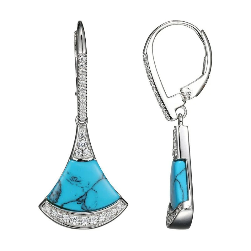 Charles Garnier Charles Garnier Sterling Silver Earrings With Fan Shape Synthetic Turquoise (13x9x2mm) And CZ CZ Lever Back Rhodium Finish