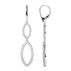 Charles Garnier Charles Garnier Sterling Silver Drop Earrings With Small And Large CZ Marquise Shape Lever Back Rhodium Finish