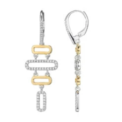 Charles Garnier Charles Garnier Sterling Silver Drop Earrings With Multi Paperclip Links And CZ Lever Back 2 Tone