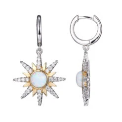 Charles Garnier Charles Garnier Sterling Silver Earrings Made With Synthetic Opal (6mm) And CZ Click-in Earring Top 2 Tone