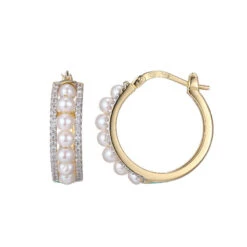 Charles Garnier Charles Garnier Sterling Silver Hoop Earrings Made With Freshwater Pearls (2.5-3mm) And CZ Snap Bar 2 Tone