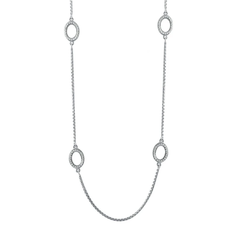 Charles Garnier Charles Garnier Sterling Silver Bolo Necklace With 6 CZ Stations Adjustable 26''- 36'' Rhodium Finish