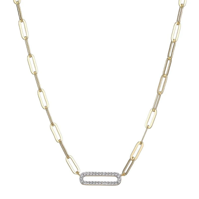 Charles Garnier Charles Garnier Sterling Silver Necklace Made With Paperclip Chain (3mm) And CZ Link (18x6mm) In Center