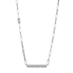 Charles Garnier Charles Garnier Sterling Silver Necklace Made With Paperclip Chain (3mm) And CZ Bar (34x4mm) In Center