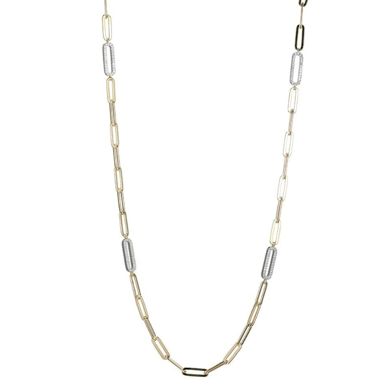 Charles Garnier Charles Garnier Sterling Silver Station Necklace Made With Paperclip Chain (5mm) And 4 Double Sided CZ Links (18x6mm)