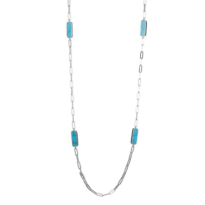 Charles Garnier Charles Garnier Sterling Silver Station Necklace Made With Paperclip Chain (3mm) And 6 Synthetic Turquoise (17x5mm)
