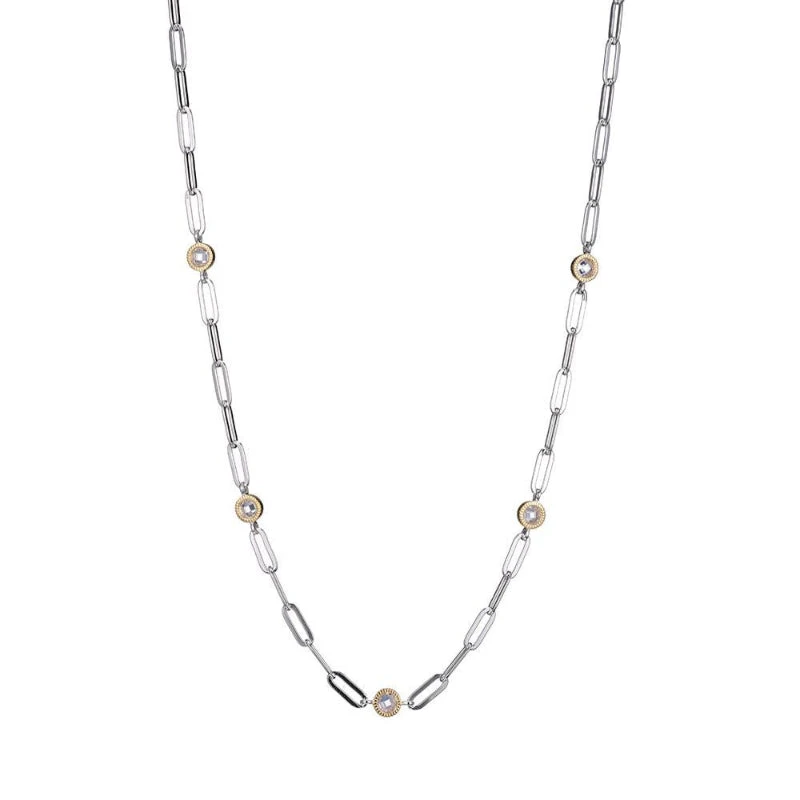 Charles Garnier Charles Garnier Sterling Silver Station Necklace Made With Paperclip Chain (3mm) And 5 CZ (4mm)