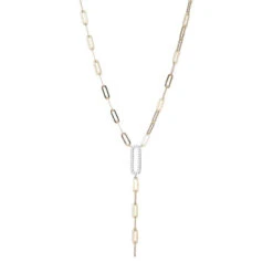 Charles Garnier Charles Garnier Sterling Silver ''Y'' Necklace Made With Paperclip Chain (3mm) And A CZ Link (18x6mm) In Center
