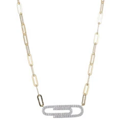 Charles Garnier Charles Garnier Sterling Silver Necklace Made With Paperclip Chain (3mm) And CZ Paper Clip (3x9mm) In Center