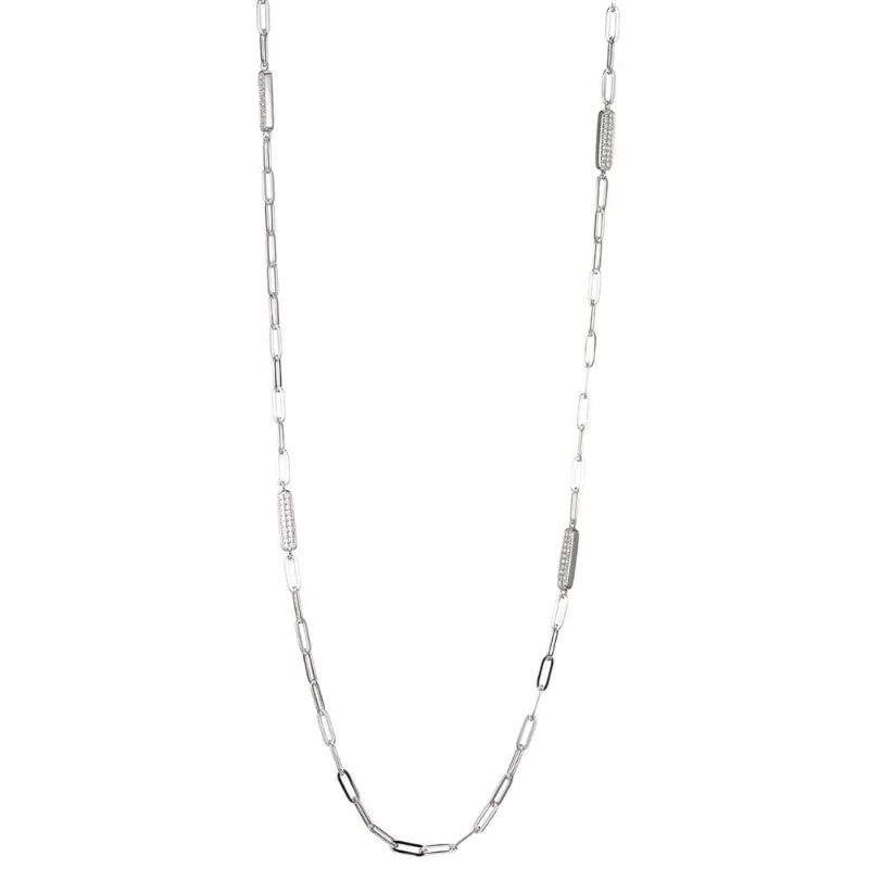 Charles Garnier Charles Garnier Sterling Silver Station Necklace Made With Paperclip Chain (3mm) And 6 Double Sided CZ Bars (18x4mm)