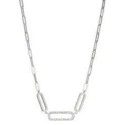 Charles Garnier Charles Garnier Sterling Silver Necklace Made With Paperclip Chain (3mm) And 3 CZ Links In Center