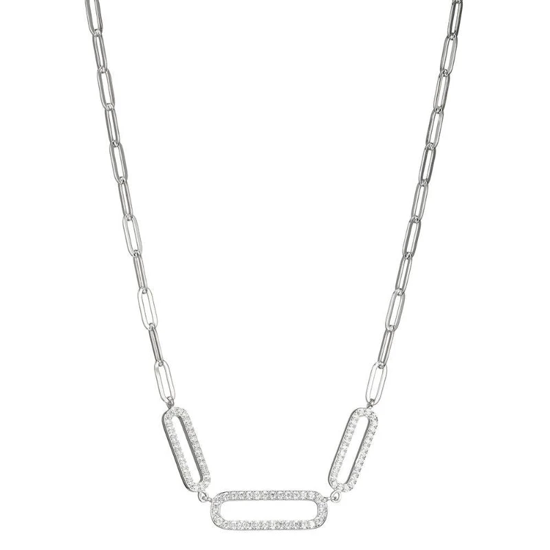 Charles Garnier Charles Garnier Sterling Silver Necklace Made With Paperclip Chain (3mm) And 3 CZ Links In Center