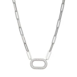 Charles Garnier Charles Garnier Sterling Silver Necklace Made With Paperclip Chain (5mm) And CZ Motif (24x15mm) In Center