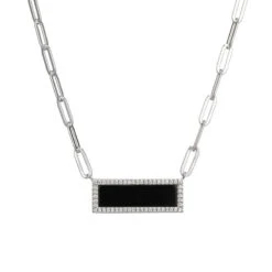 Charles Garnier Charles Garnier Sterling Silver Necklace Made With Paperclip Chain (3mm) And Black Onyx With CZ (24x8mm) In Center