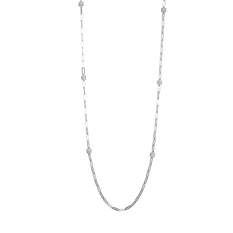 Charles Garnier Charles Garnier Sterling Silver Necklace Made With Paperclip Chain (3mm) And 8 CZ Rondelle Stations Measures 36'' Long Rhodium Finish