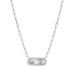 Charles Garnier Charles Garnier Sterling Silver Necklace Made With Paperclip Chain (2mm) And Mother Of Pearl With CZ (18x6mm) In Center
