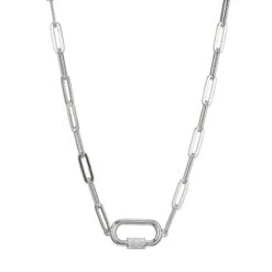 Charles Garnier Charles Garnier Sterling Silver Necklace Made With Paperclip Chain (5mm) And CZ Motif (2x14mm)