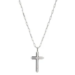 Charles Garnier Charles Garnier Sterling Silver Necklace Made With Paperclip Chain (2mm) And CZ Cross Pendant (35x18mm)