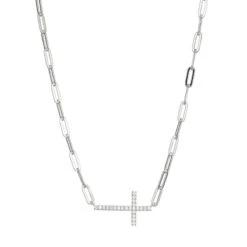 Charles Garnier Charles Garnier Sterling Silver Necklace Made With Paperclip Chain (3mm) And CZ Cross (25x15mm) In Center