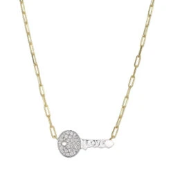 Charles Garnier Charles Garnier Sterling Silver Necklace Made With Paperclip Chain (2mm) And CZ Love Key (24x12mm) In Center