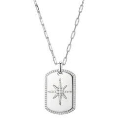 Charles Garnier Charles Garnier Sterling Silver Necklace Made With Paperclip Chain (2mm) And CZ Starburst Pendant (34x2mm)