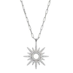 Charles Garnier Charles Garnier Sterling Silver Necklace Made With Paperclip Chain (2mm) And CZ Starburst Pendant (33x27mm)