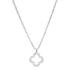 Charles Garnier Charles Garnier Sterling Silver Necklace Made With Paperclip Chain (2mm) And CZ Clover Pendant (25x2mm)