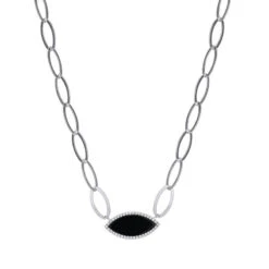 Charles Garnier Charles Garnier Sterling Silver Necklace Made Of Marquise Chain (8mm) And Black Onyx With CZ (2x9x1mm) In Center