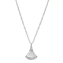 Charles Garnier Charles Garnier Sterling Silver Necklace Made With Paperclip Chain (2mm) And Fan Shape Mother Of Pearl (19x13x2.2mm) With CZ Pendant