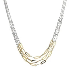 Charles Garnier Charles Garnier Sterling Silver Necklace Made With 3 String Paperclip Chains Measures 16'' 17'' And 18'' Long