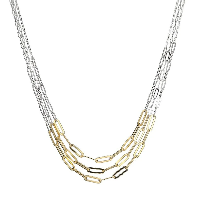 Charles Garnier Charles Garnier Sterling Silver Necklace Made With 3 String Paperclip Chains Measures 16'' 17'' And 18'' Long