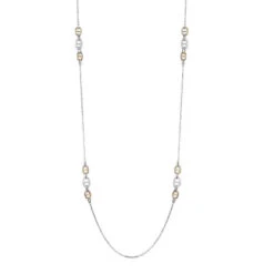 Charles Garnier Charles Garnier Sterling Silver 4 Stations Necklace Made With CZ 36'' Long 2 Tone