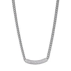 Charles Garnier Charles Garnier Sterling Silver Necklace Made With Curb Chain (4.7mm) And CZ Curved Bar (4x7mm) In Center