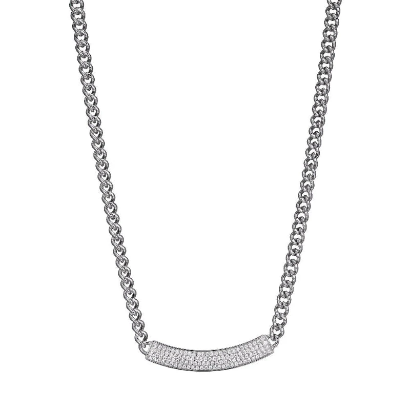 Charles Garnier Charles Garnier Sterling Silver Necklace Made With Curb Chain (4.7mm) And CZ Curved Bar (4x7mm) In Center