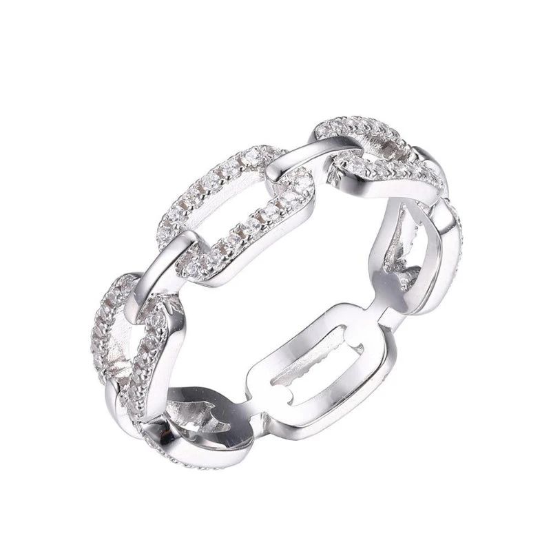 Charles Garnier Charles Garnier Sterling Silver Ring With CZ Links Size 6 Rhodium Finish