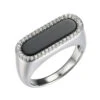 Charles Garnier Charles Garnier Sterling Silver Ring With Black Onyx (17x5mm) And CZ Size 6 Rhodium Finish