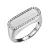 Charles Garnier Charles Garnier Sterling Silver Ring With White Mother Of Pearl (17x5mm) And CZ Size 6 Rhodium Finish