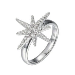 Charles Garnier Charles Garnier Sterling Silver Ring With CZ Starburst Motif Size 6 Rhodium Finish