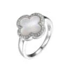 Charles Garnier Charles Garnier Sterling Silver Ring With White Mother Of Pearl (Clover Shape 11X11mm) And CZ Size 7 Rhodium Finish