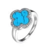 Charles Garnier Charles Garnier Sterling Silver Ring With Synthetic Turquoise (Clover Shape 11X11mm) And CZ Size 6 Rhodium Finish