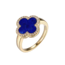 Charles Garnier Charles Garnier Sterling Silver Ring With Lapis Lazuli (Clover Shape 11X11mm) And CZ Size 6 18K Yellow Gold Finish